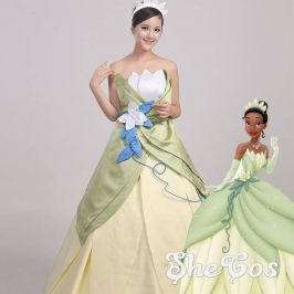 The Princess and the Frog Princess Tiana Cosplay Costume Green Dress